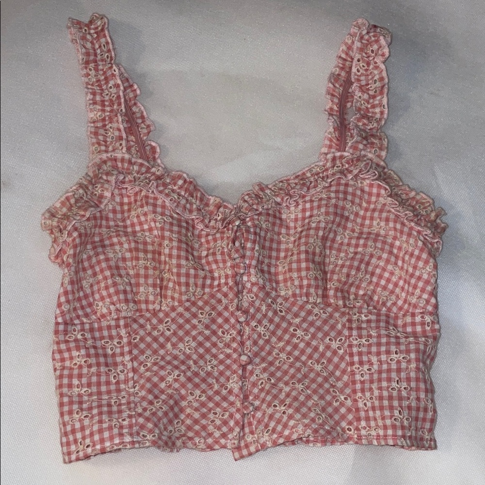 Ruffle Trim Pink Gingham Crop Top